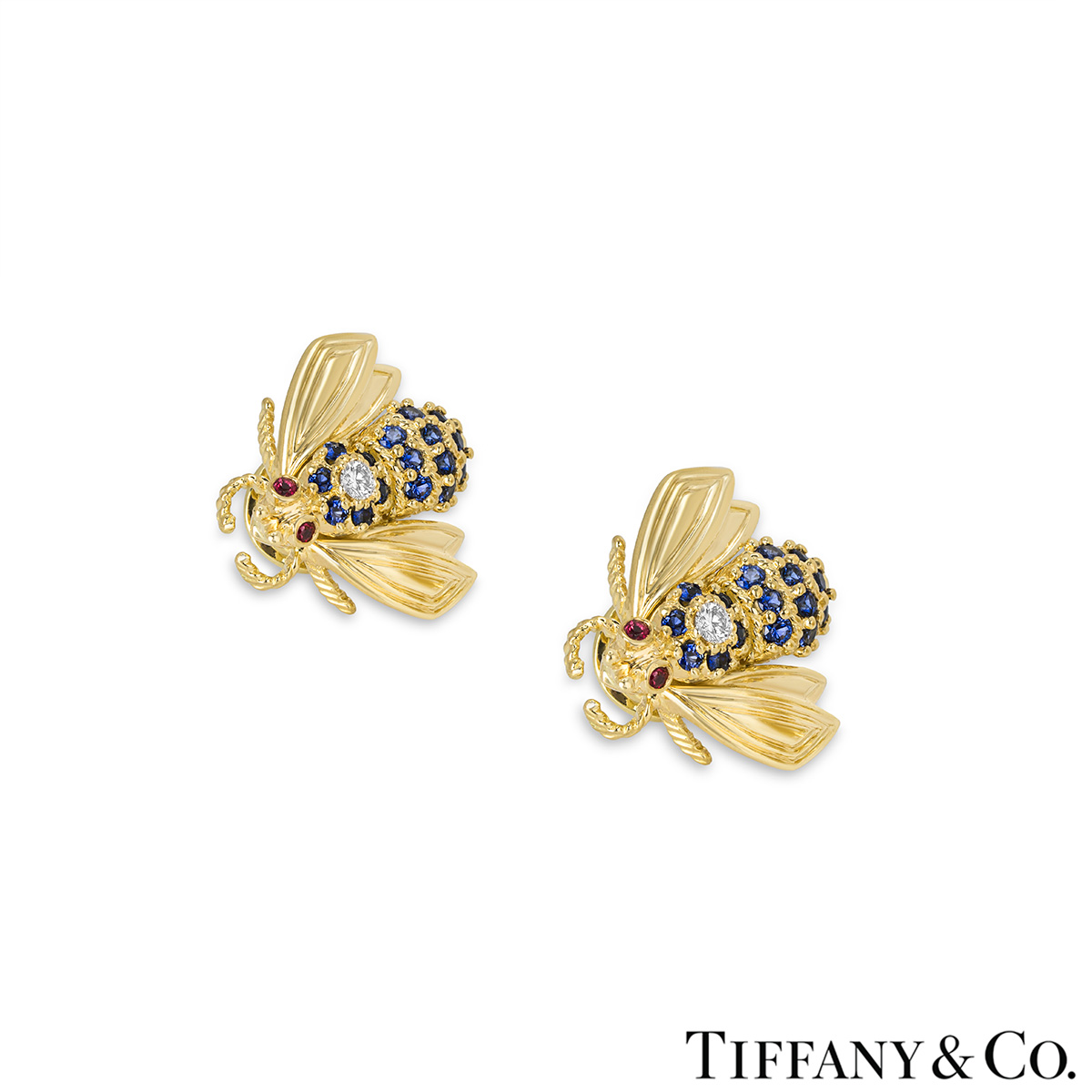Tiffany & Co. Yellow Gold, Diamond, Sapphire and Ruby Bee Earrings